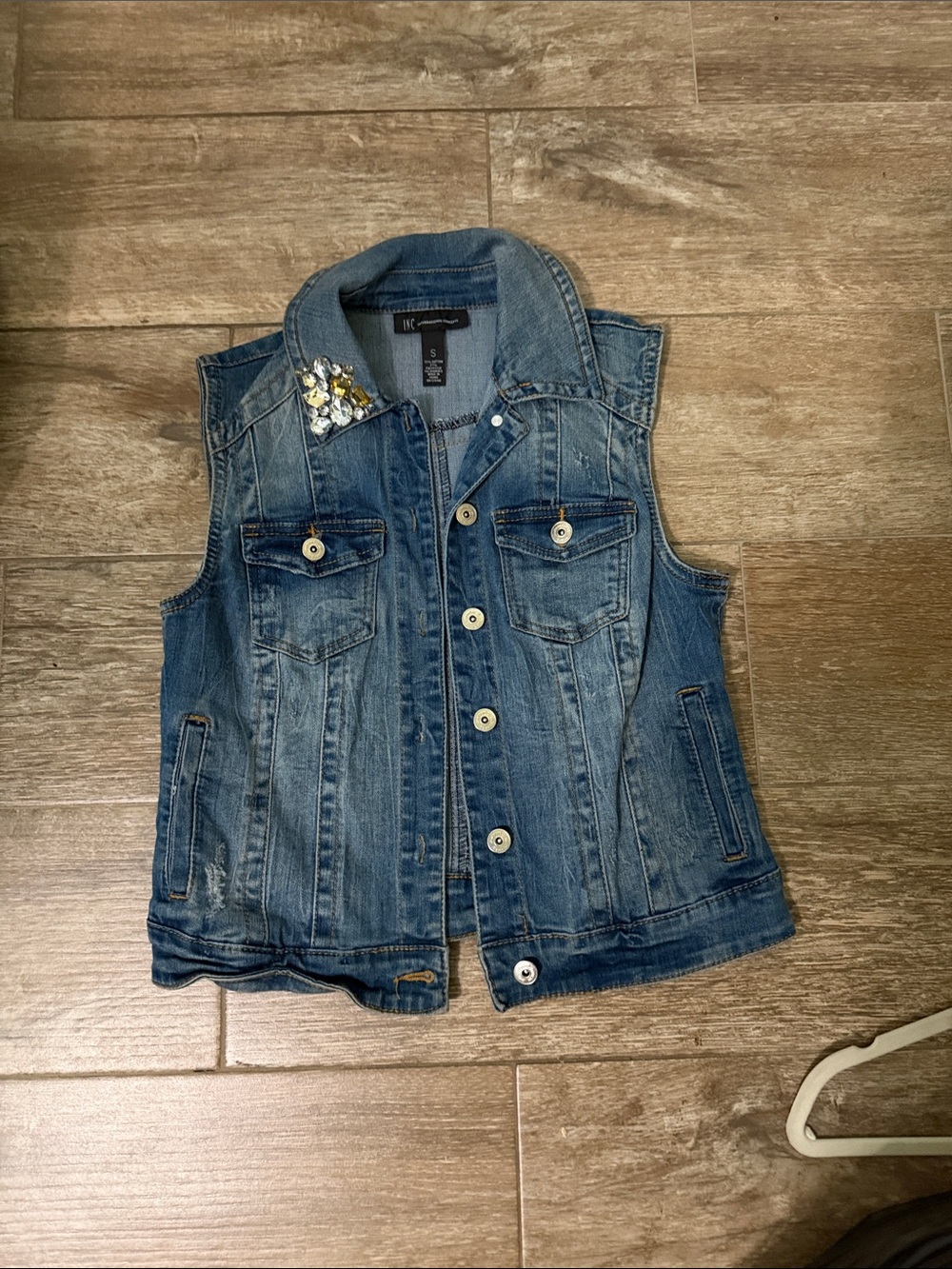 INC International Concepts Embellished Denim Vest - Blue